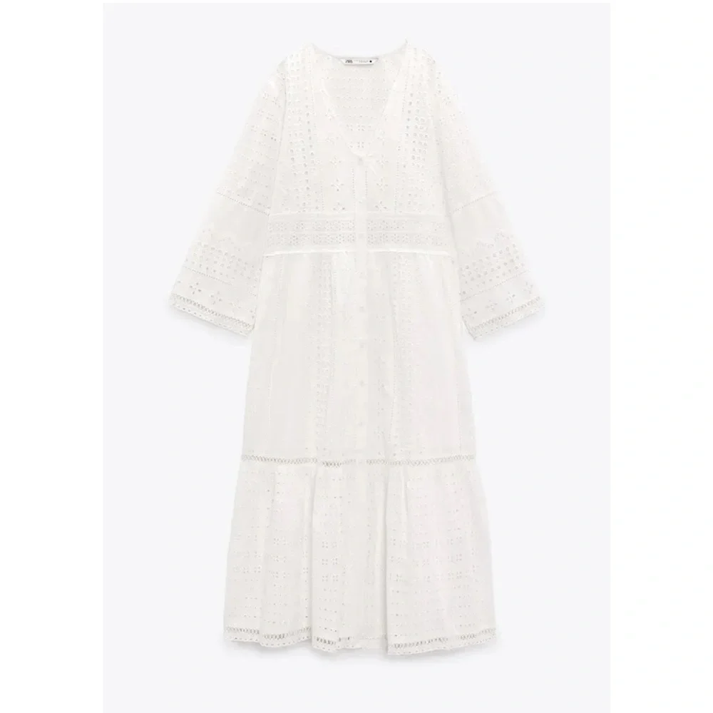NWT$119 Zara The Madison Dress embroidery white cotton maxi dress XS R: 7521/042 - Picture 9 of 13
